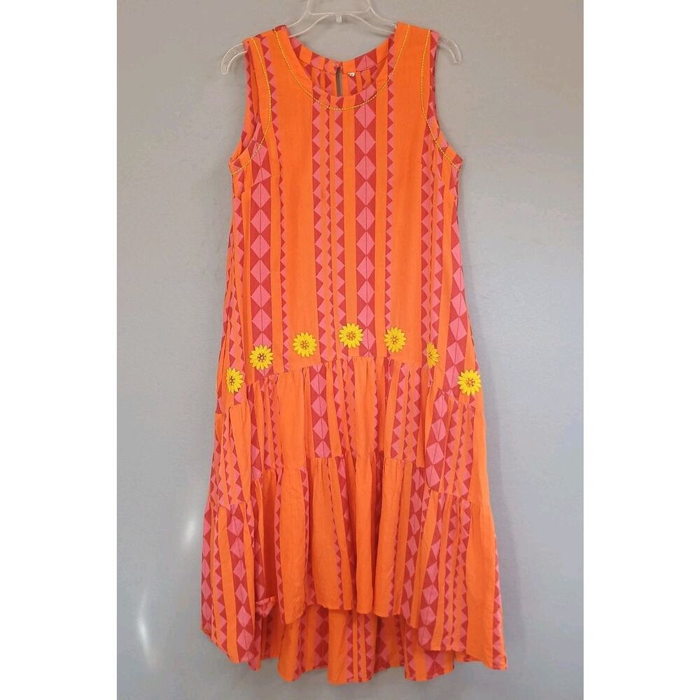 Uncle Frank Drop Waist Maxi Dress Sz M embroidered Flowers Boho Hippie Festival